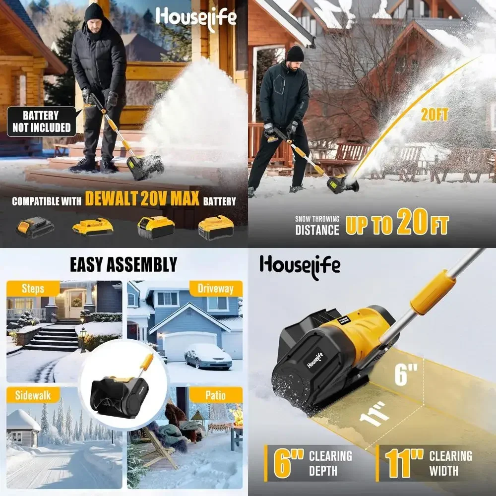 

11 Lightweight Electric Snow Blower - 20FT Max Throw, 20V MAX Battery Compatible, Snow Thrower for Driveway, Deck, Patio & Steps