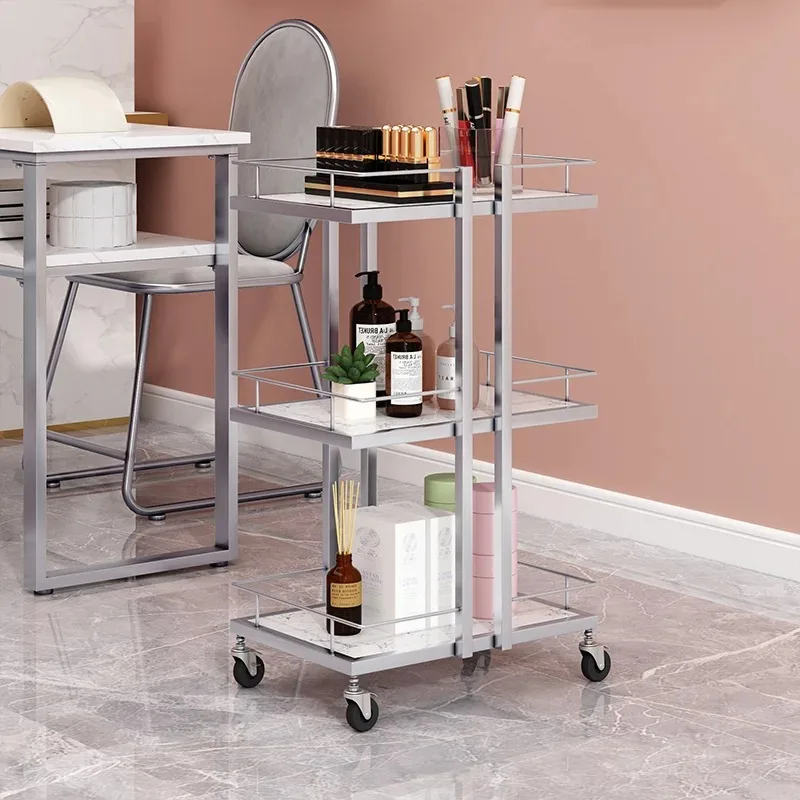 Modern Hair Salon Three-Layers Trolley Storage Rack Metal  Beauty Cart Tool Cart  Customized High Quality