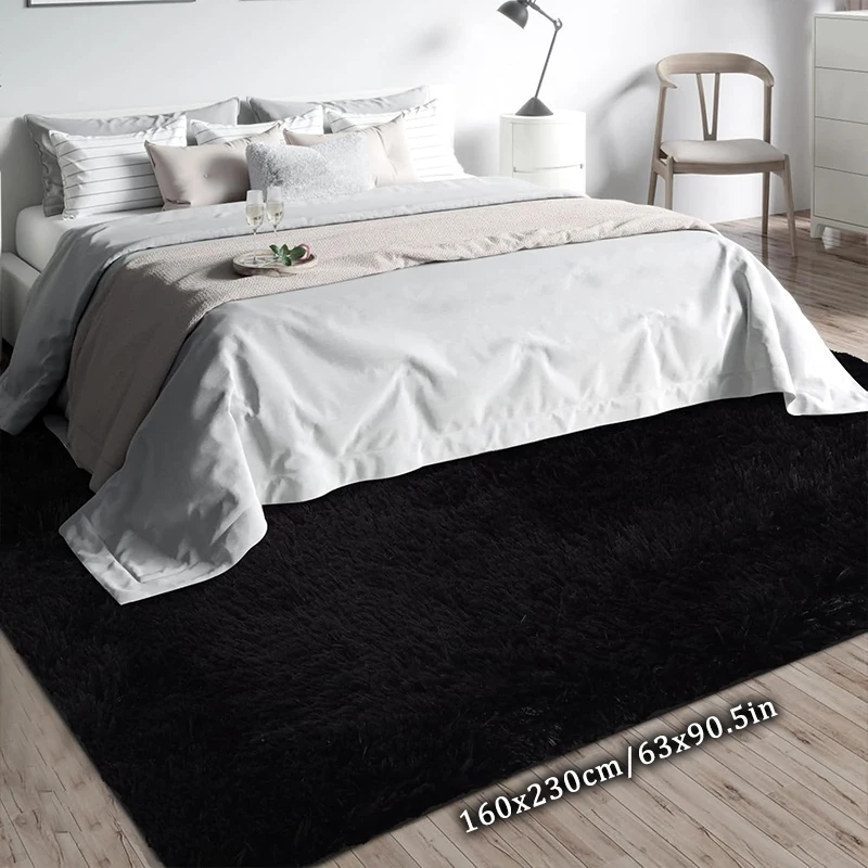 VIKAMA  Luxury Black Large Area Plush Rug for Living Room Bedroom Fluffy Carpet,Shaggy Soft Bedside Rug Small Bathroom Floor Mat