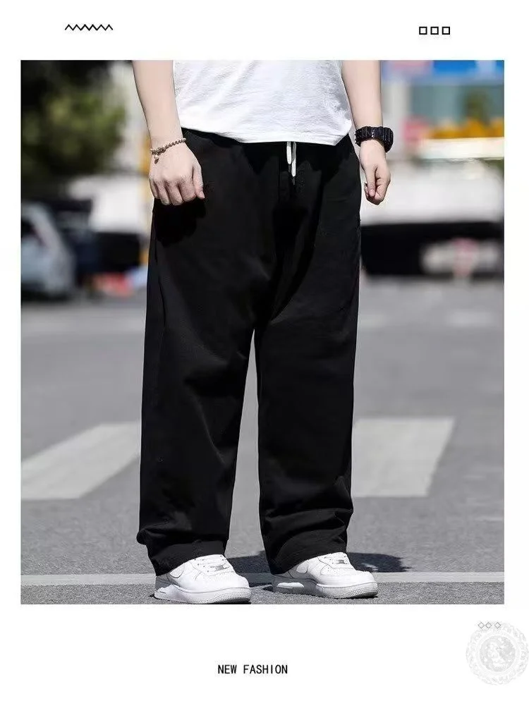 سراويل كاجوال كبيرة للرجال، سراويل فضفاضة مستقيمة الساق لفصلي الربيع والصيف، بالإضافة إلى الدهون والحجم الكبير، الرجل السمين والسمين، spri