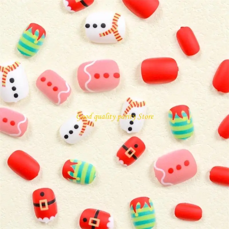 M4ya short cuadrado cuadrado en uña Presiona navideña en uña Mande nieve blanco