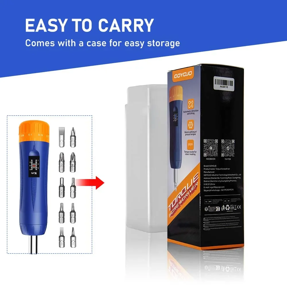 Professional Preset Torque Screwdriver 1/4'' Adjustable 1-6 Nm Torque Range Torque Wrench 10 Bits Hand Tools for Bike Repair