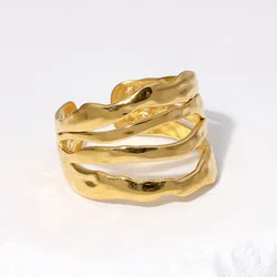 Stainless Steel Rings For Women Men Gold Color Irregular Hollow Wide Ring Female Male Engagement Wedding Party Jewelry Gifts