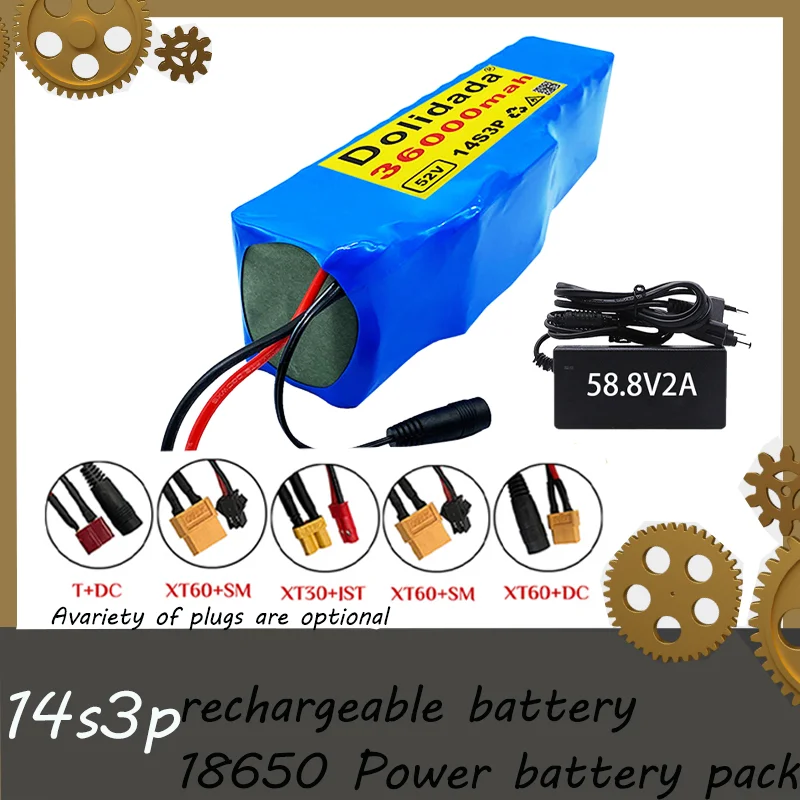 

2023 New 52V 36000mah 14S3P 36AH 2000W Electric Bicycle Battery Suitable for Electric Bicycle Scooter BMS with 58.8V Charger