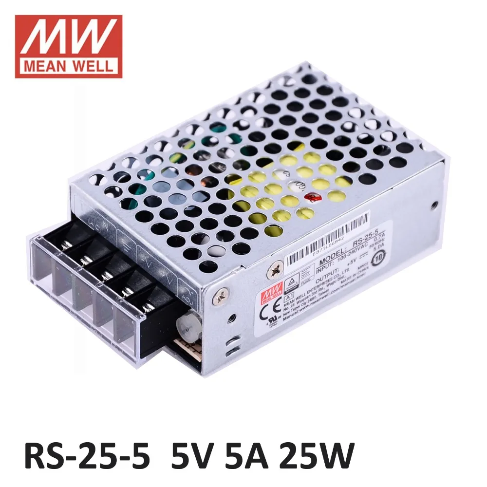 MEAN WELL 25W Single Output Switching Power Supply RS-25 3.3 5 12 15 24 48 5V Multiple Voltage Options