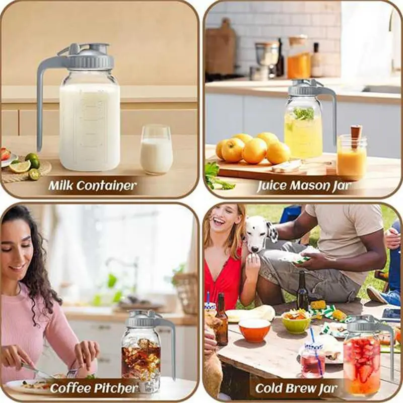 A84E-2Pack 32Oz Glass Pitcher With Lid-Creamer Container For Sun Tea, Juice, Cold Brew Coffee, Breastmilk Storage Container