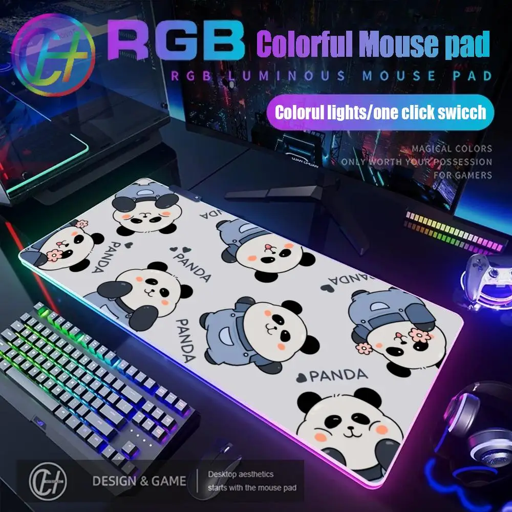 

HYBXAXC Cute Panda Mouse Pad RGB Gaming Mouse Pad Desk Mat HD Gamer Large LED Light XXL 900x400x3mm Mouse Pad