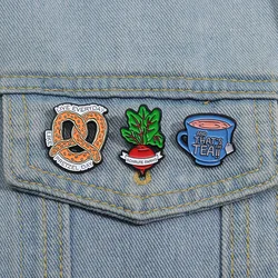 The Office TV Show Enamel Pins Schrute Farms Live Everyday Like Pretzel Day Metal Brooches Lapel Jewelry Gift for Office Friends