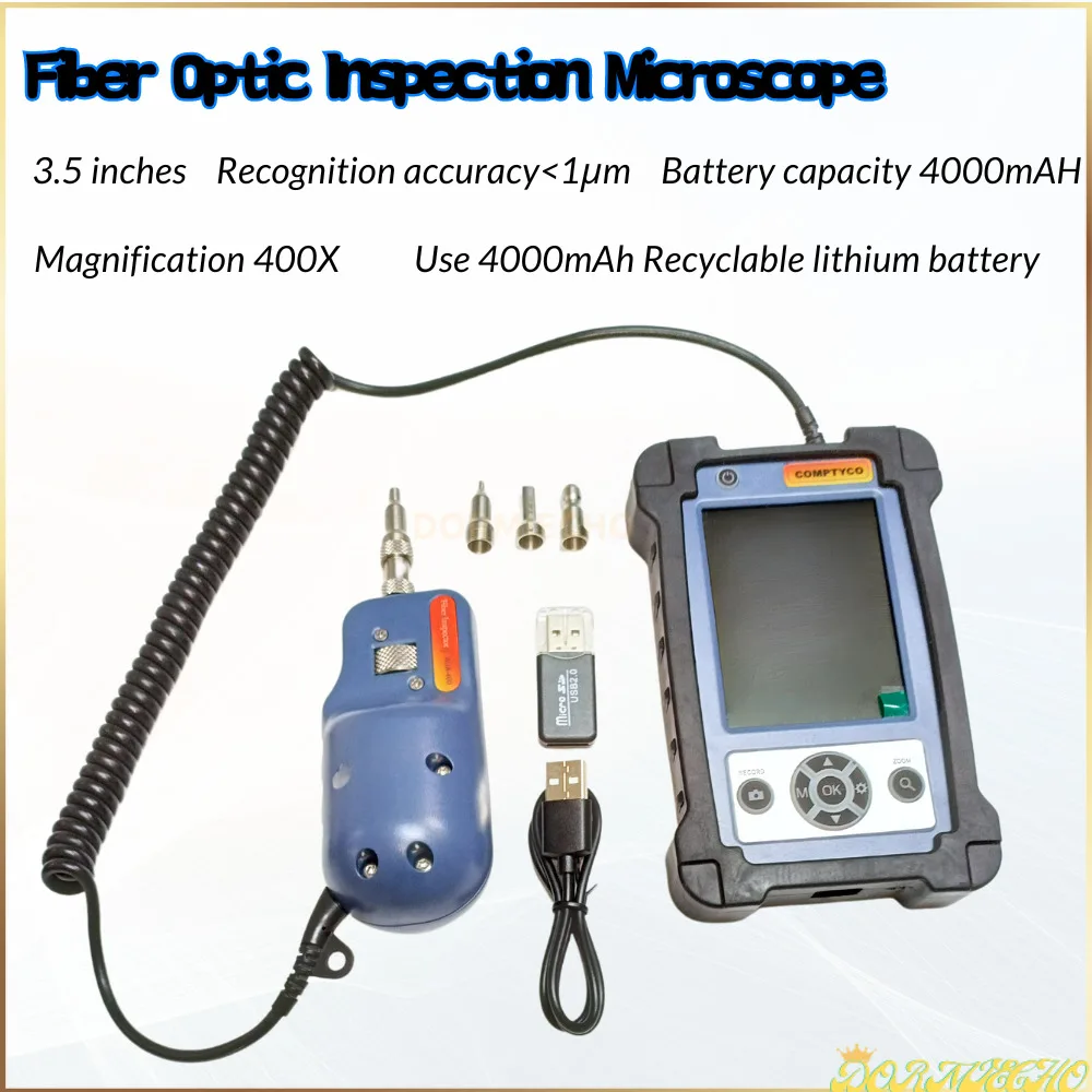 AUA-400 Fiber Optic Inspection Microscope Probe Fiber Inspector With LCD ，Monitor Support UPC/APC Adapter, 3.5 