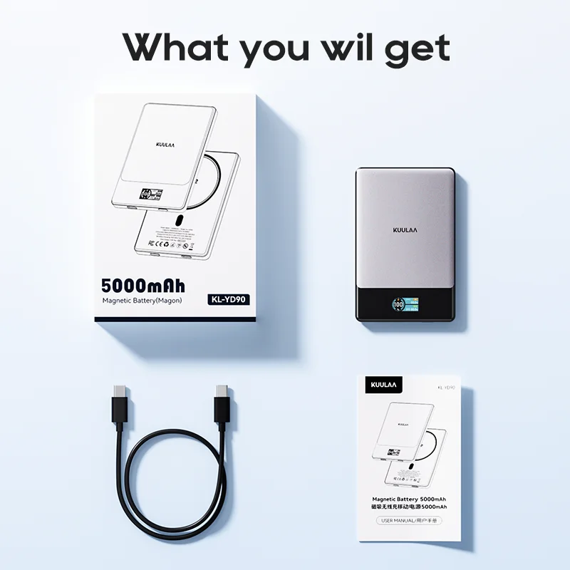 KUULAA Qi2 Magnetyczny Power Bank 5000mAh 15W Bezprzewodowe Ładowanie 22.5W Ładowanie Przewodowe Certyfikat Qi2 dla iPhone 17 16 15 14 13 Pro Max — zdjęcie produktu 6