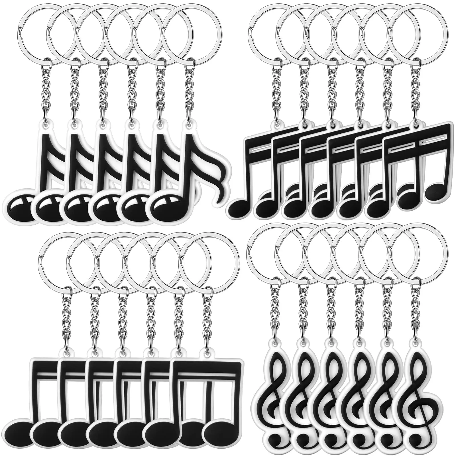 

12 Pcs 80s 90s Disco Theme Musical Note Silicone Keychain decorations Kid Children Birthday party Gift Black and white