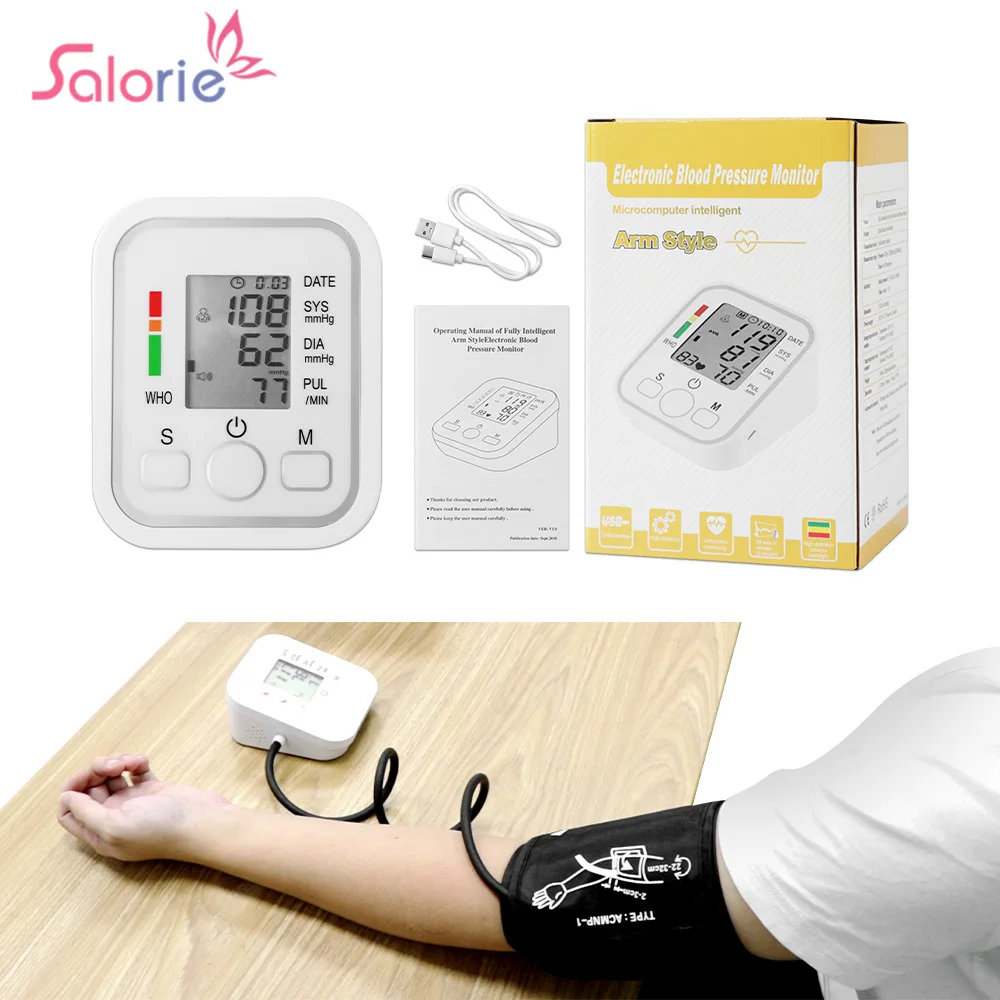 Sphygmomanometer Digital Up Arm BP Blood Pressure Monitor Heart Beat Rate Pulse Meter Machine Tonometer Pulsometer with Voice