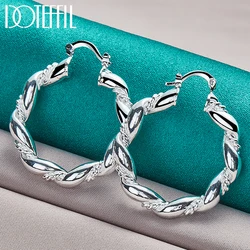 DOTEFFIL 925 Sterling Silver Twisted Rope Loop 38mm Circle Hoop Earring For Woman Fashion Party Wedding Engagement Party Jewelry