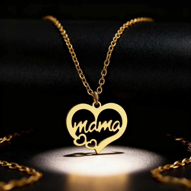 القلائد الفولاذ المقاوم للصدأ القلب رسالة ماما المعلقات القلائد الأم قلادة للنساء مجوهرات للأم أفضل الهدايا #1