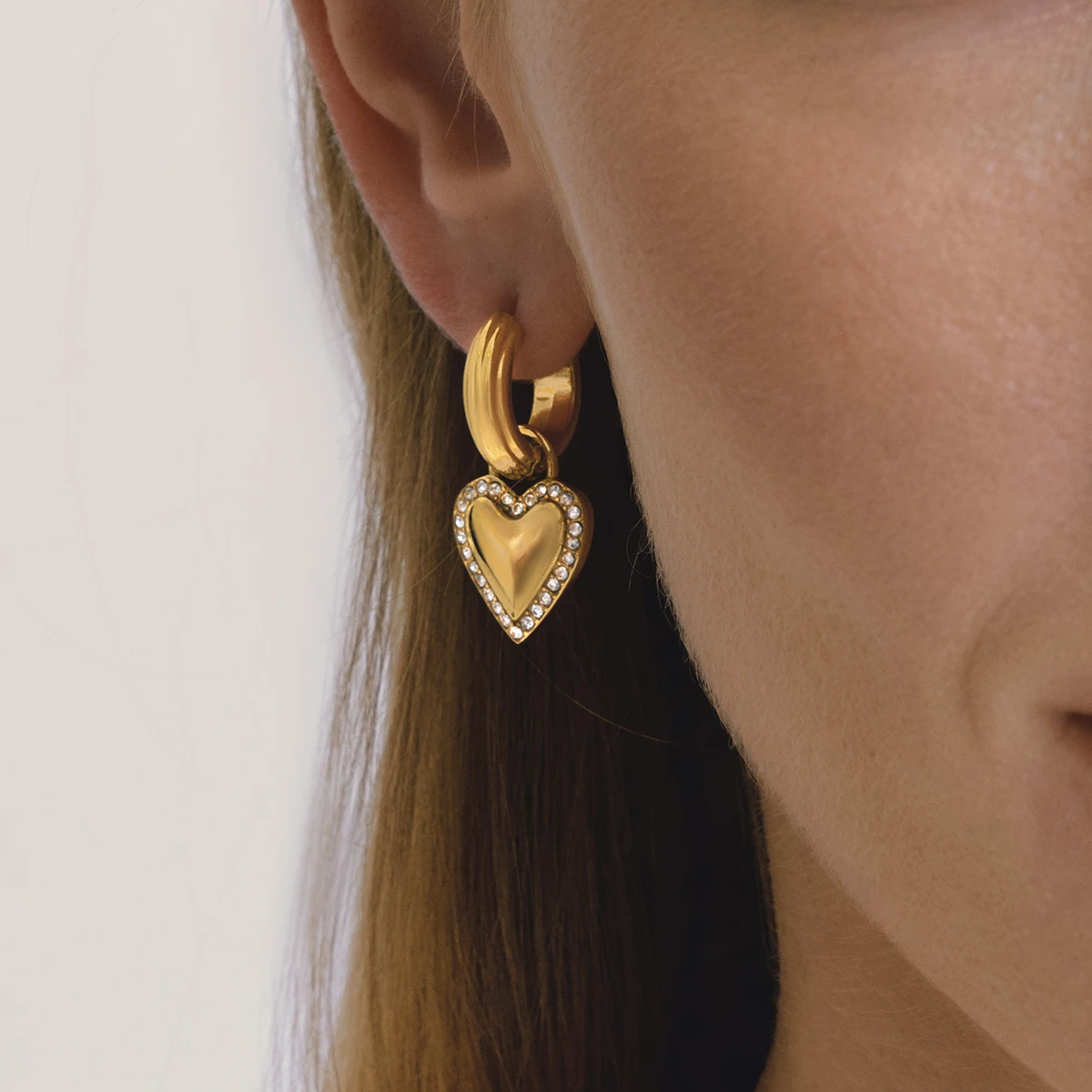 Yori Statement Stainless Steel Heart-shaped Pendant Earrings For Women Trendy Metal Texture 18 K Earrings Golden Accessories