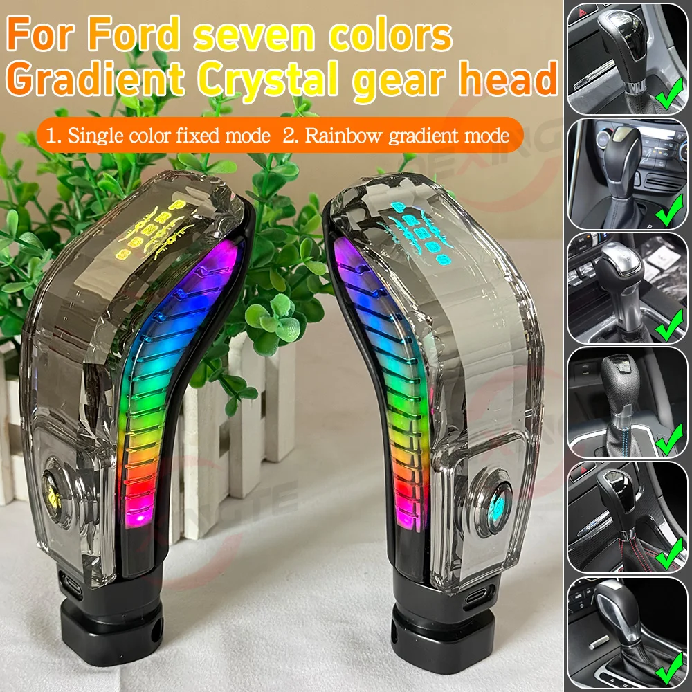 

7Color LED Crystal Gear Shift Knob USB Charging For Ford Focus Mondeo Edge Fiesta Kuga S-MAX Mustang Auto Shifter Modified Parts