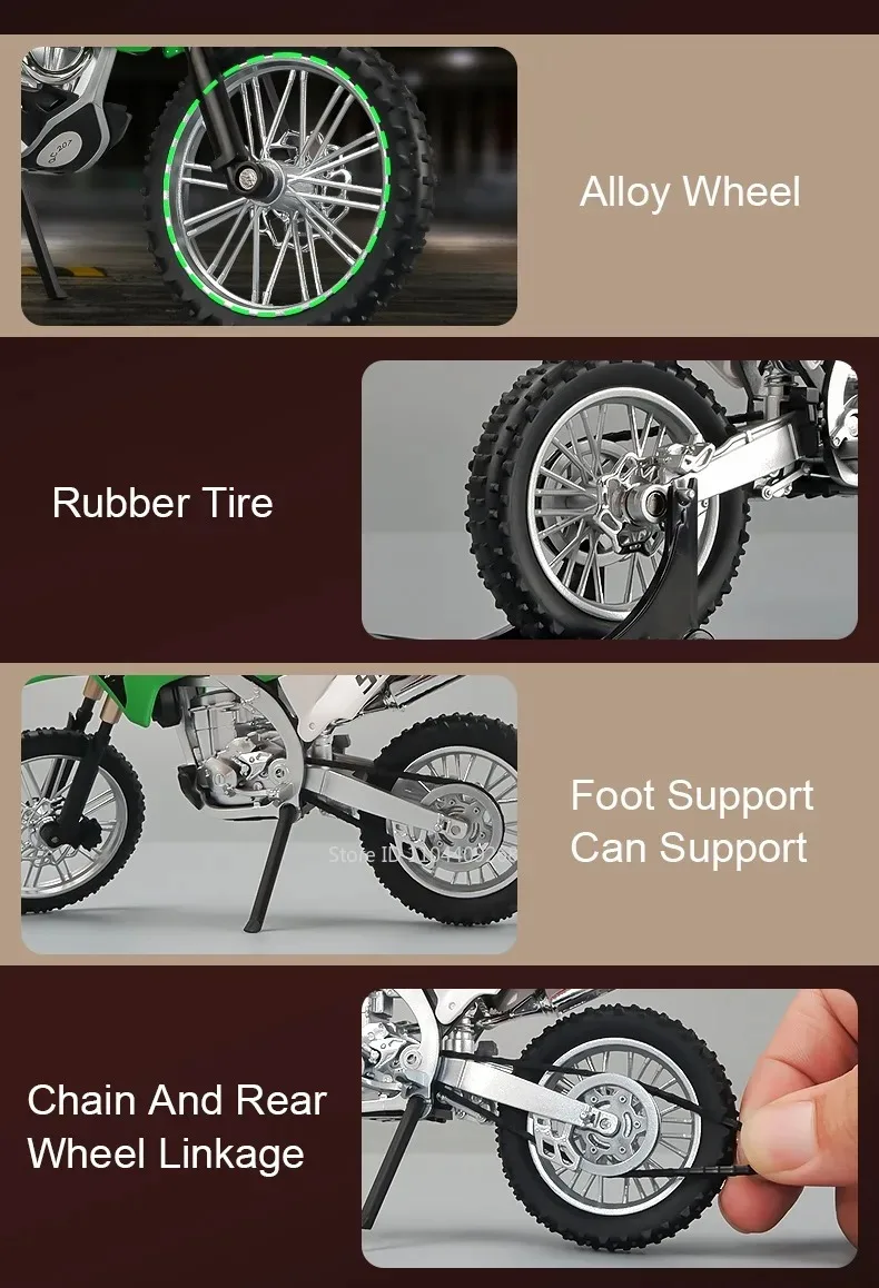 1:12 R Nine T Kawasaki KX450 Motorrad Modell Spielzeugauto Stoßdämpfung Rad Lenkmotor Modelle Spielzeug Beste Geschenke für Jungen – Detail 20