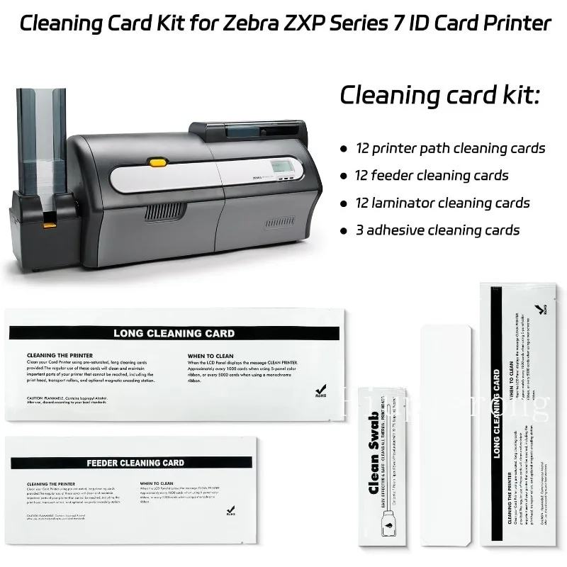 ZXP7 Cleaning Card Kit For Zebra ZXP Series ZXP 7 ID Card Printer 12-Piece ZXP7 Printer Laminator Cleaning Card Set (105999-704)