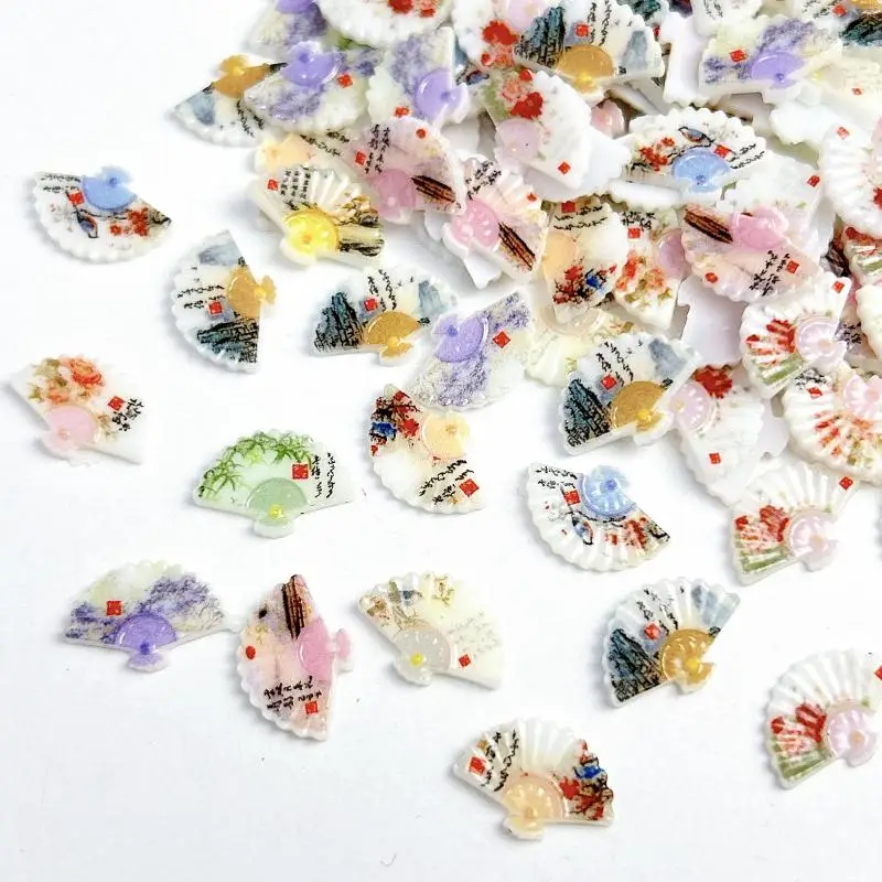 50PCS Mini Antique Style Fans Nail Art Charms Ink Painting Fan Face New Chinese Style Nail Decorations for DIY Fashion Nails