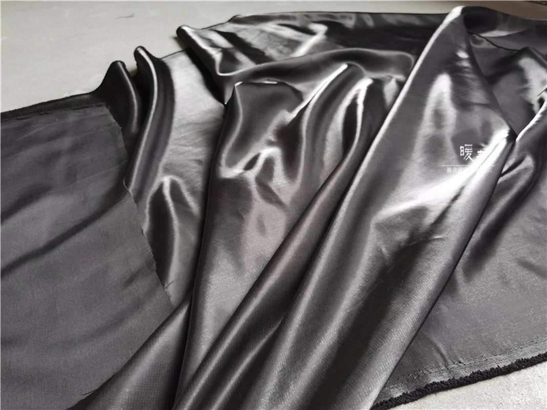 Liquid Reflective Silk Satin Fabric Shiny Black Metallic Luster Silkblend Organza DIY Decor Shirt Dress Clothes Designer Fabric