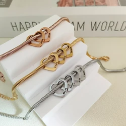 Custom Engrave Heart Charm Name Bracelet For Women Stainless Steel Personalized Family Kids Name Mother Bracelet Jewelry Gift
