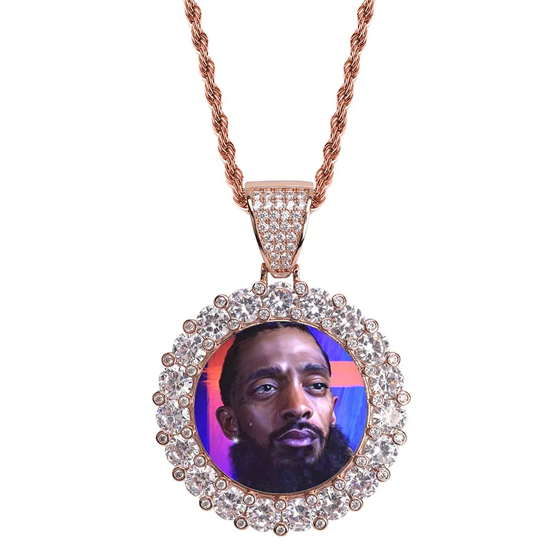 Custom Hip-hop Jewelry Sparkly Souvenir Necklace Personalized Photo Custom Round Pendant Valentine's Day Photo Necklace Custom