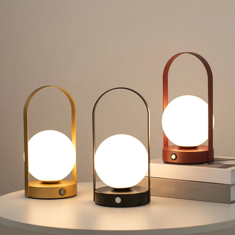 

Portable Outdoor Hanging Metal Table Lamp Dimmable Table Lamp Rechargeable Bedroom Bedside Night Light