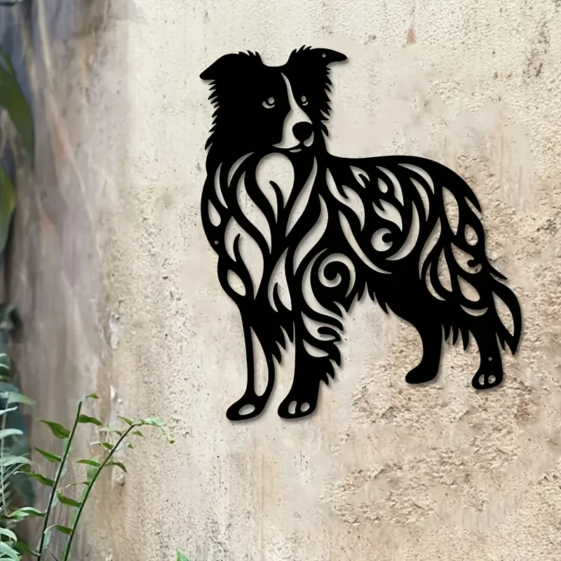 Encantador arte de pared Border Collie de metal: silueta de perro de hierro con patrones intrincados, perfecto para jardín al aire libre, decoración de perros