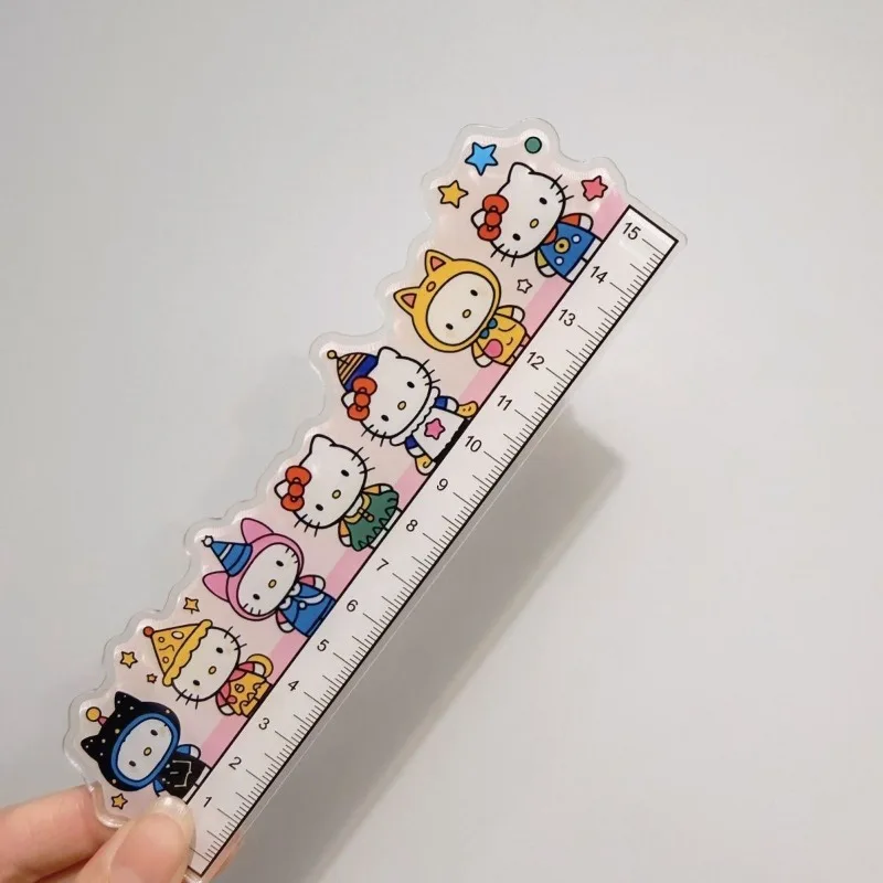 Kawaii HelloKitty ruler cute acrylic drawing measuring ruler primary school student cartoon character stationery holiday gift