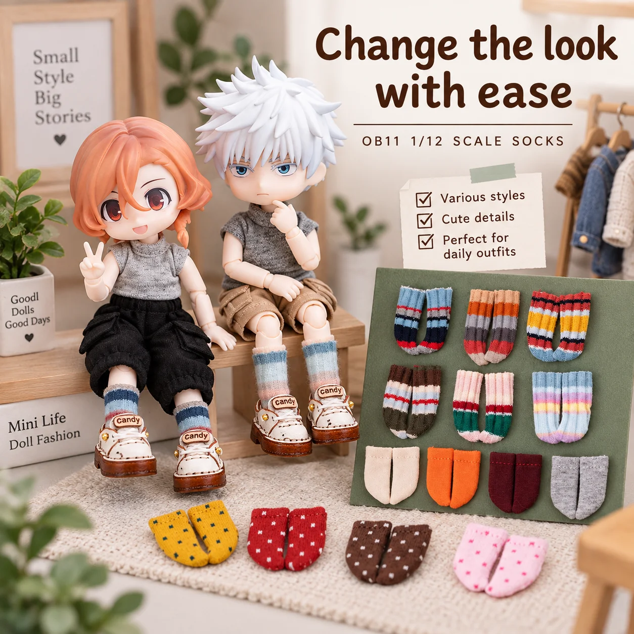 Mini doll accessory socks OB11 doll clothing accessories short socks medium socks spotted pattern socks 12-inch BJD doll clothin
