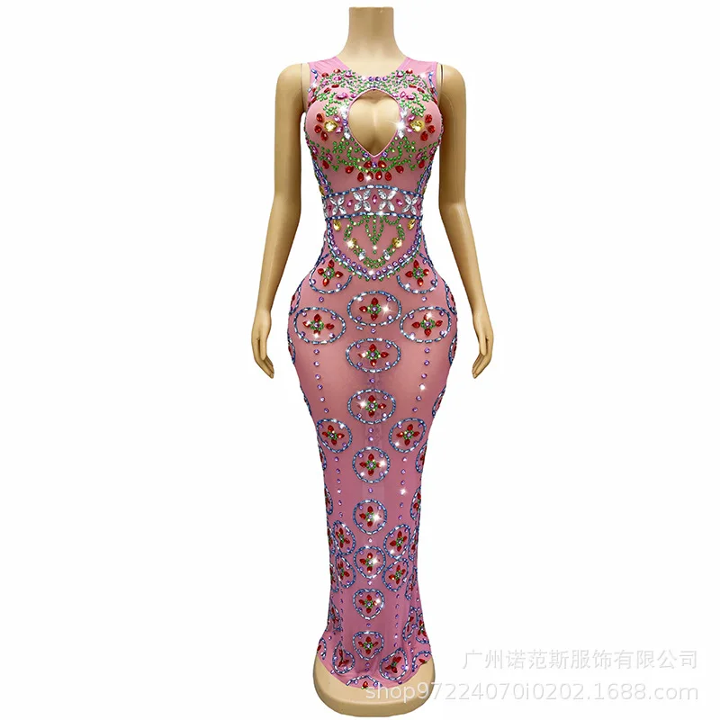 

Sexy Cherry Pink Waist Skinny Holiday Dress Birthday Studio Photo Ceremony Host Dress Vestido De Noche Stage Performance Dresses