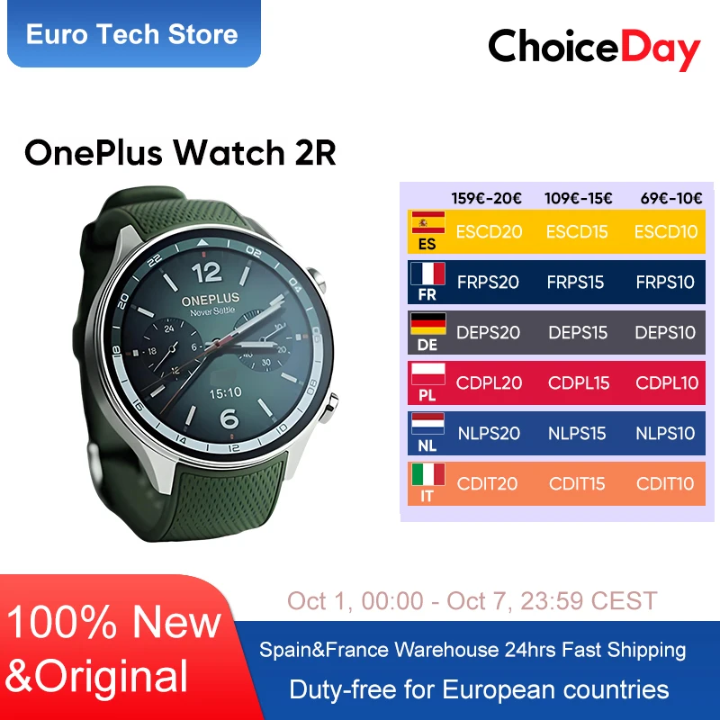 2024 Smartwatch OnePlus Reloj 2R Pantalla AMOLED de 1,43'' Snapdragon W5 Gen 1+  BES2700 100H de duración de la batería WiFi Wear OS por Google GPS