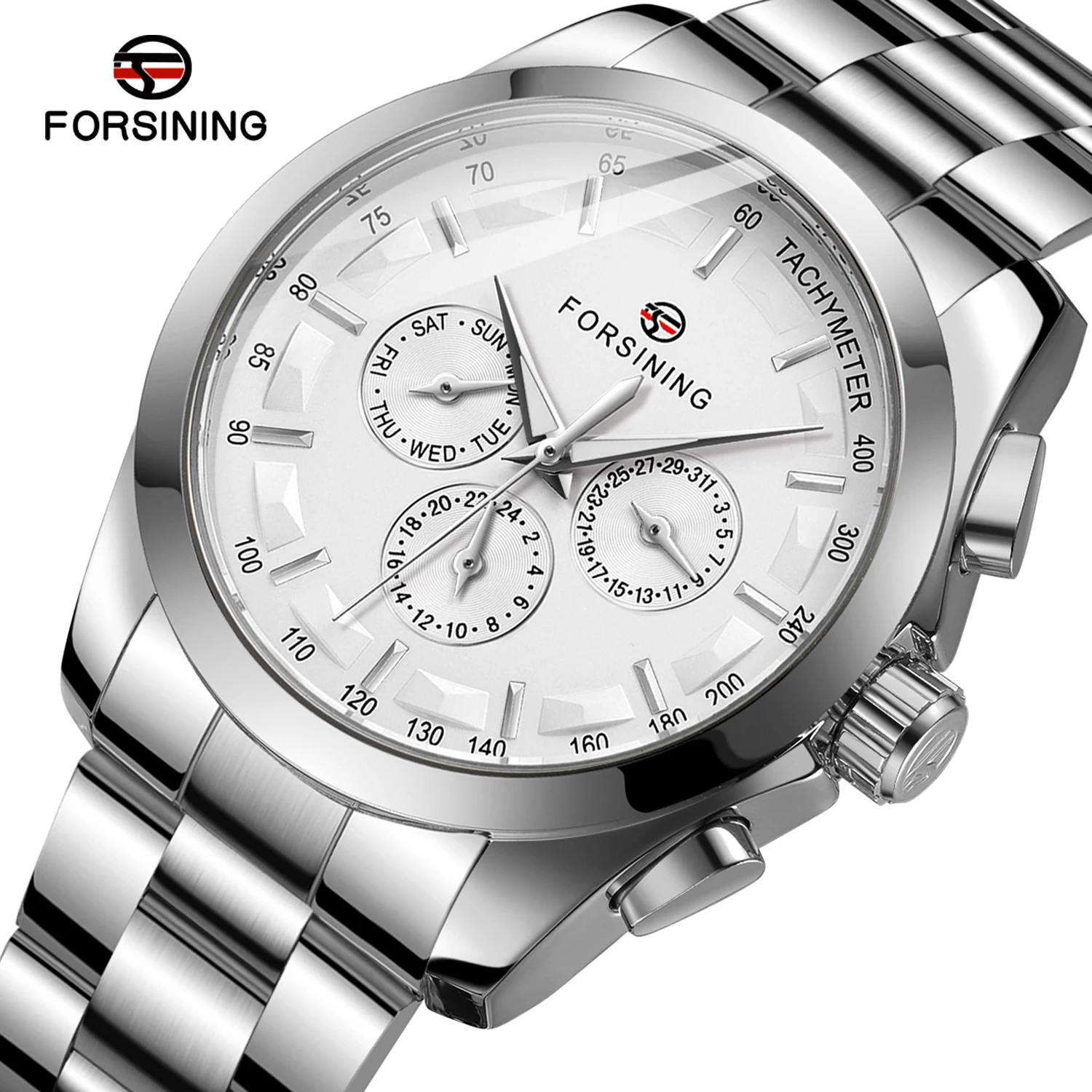 FORSINING Luxury New Elegant Mens Watches Relojes Hombre Automatic Movement Self Wind Mechanical 6 Hands Stainless Steel Watch