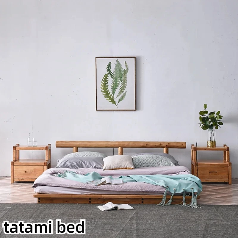 Luxury Wood Tatami Low Double Bed Japanese Platform Loft Bed Adults Bed Frame Queen Minimalism Cama Kingsize Bedroom Furniture