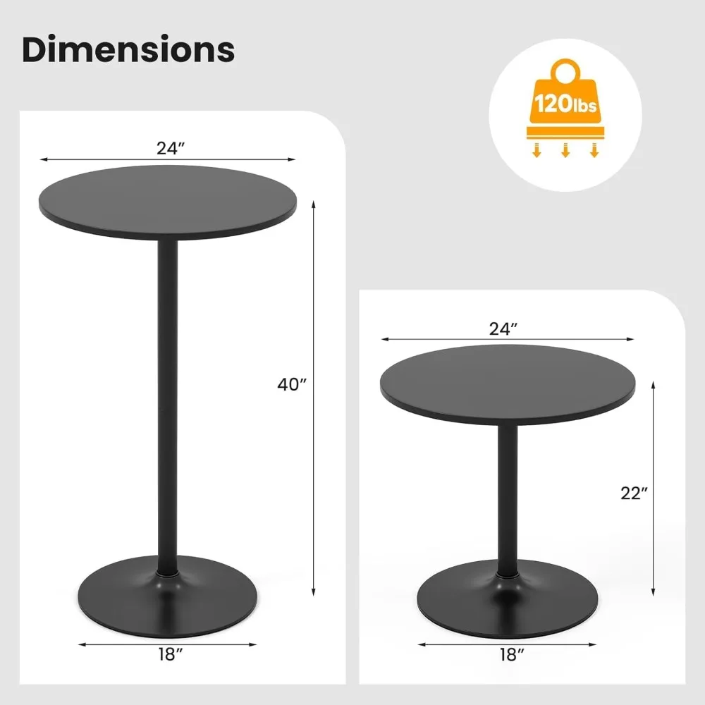 Cocktail Table,Two-in-one Modern Style Standing Circular Bar Table 40"/22" Two Convertible Height Suitable for Dining Room 6pcs