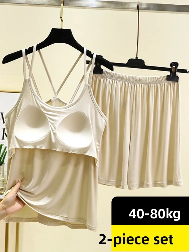 

Women's Modal One-Piece Spwear ort Sve oulder Strap Home Clothes Set with Chest Pad Cool Sensation Summer Outfit