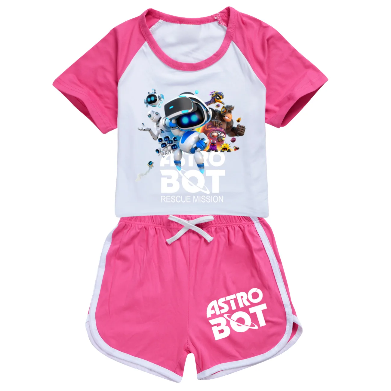 New Game ASTRO BOT Tshirt Kids Playroom Cartoon Astrobot Clothes Set Teen Boys Short Sleeve Tops Shorts 2pcs Set Girls Outfits