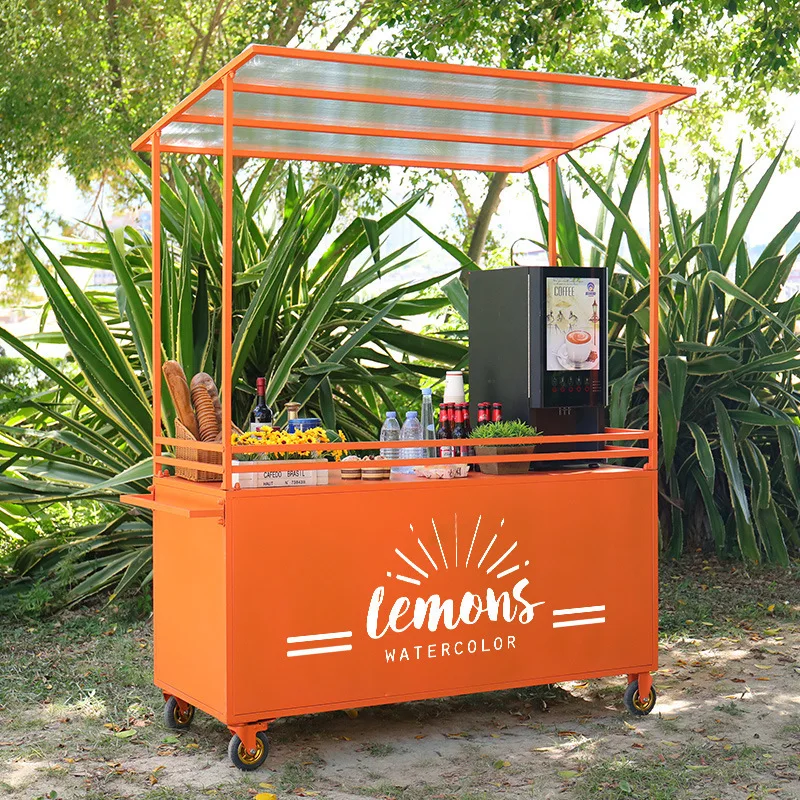 Night market mobile booth trolley gourmet snacks dining car shopping mall mobile promotion display stand wrought iron float