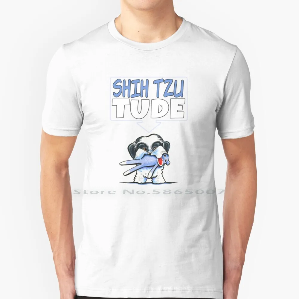 Shih Tzu Tude ( Dark ) 100% Cotton T Shirt Off Leash Art Black And White Cartoon Shih Tzu Lover Attitude Dog Shih Tzu Tude Art