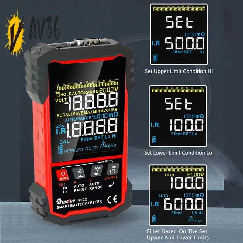 

AV36-TOOLTOP Battery Internal Resistance Tester 500Ω High Precision Calibratable For Electric Car Electromobile