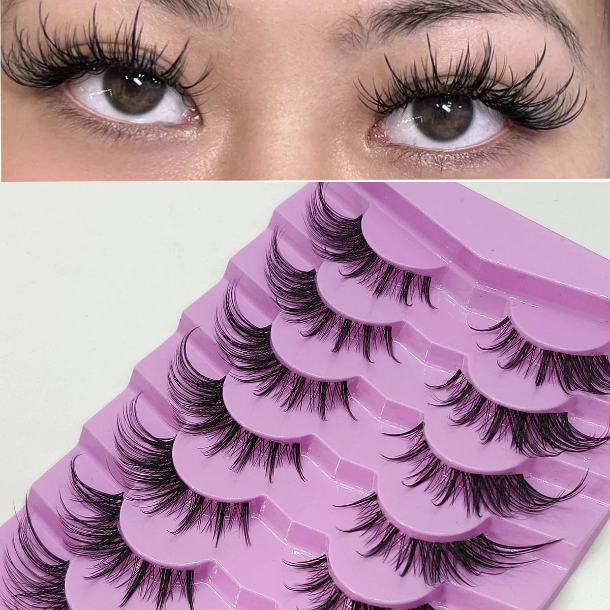 7 pares cosplay tira olho de gato cílios postiços 3d alado fofo raposa cruz curling lash extensão reutilizável clara banda mangá cílios