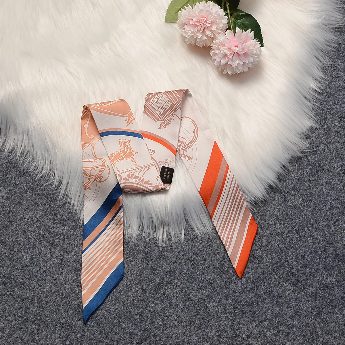 2024 100% Silk Scarf Carriage Print Brand Design Natural Silk Scarf Women Foulard Hair Bag Scarves Fashion Neckerchief Headband