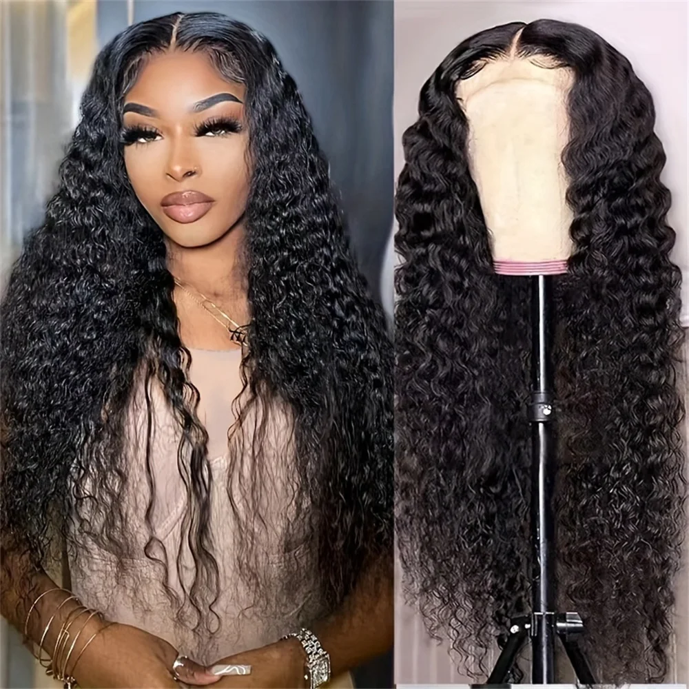 Perruque Lace Front Wig Deep Wave Brésilienne Naturelle, Cheveux Bouclés, 13x6 HD, 13x4, pour Femme