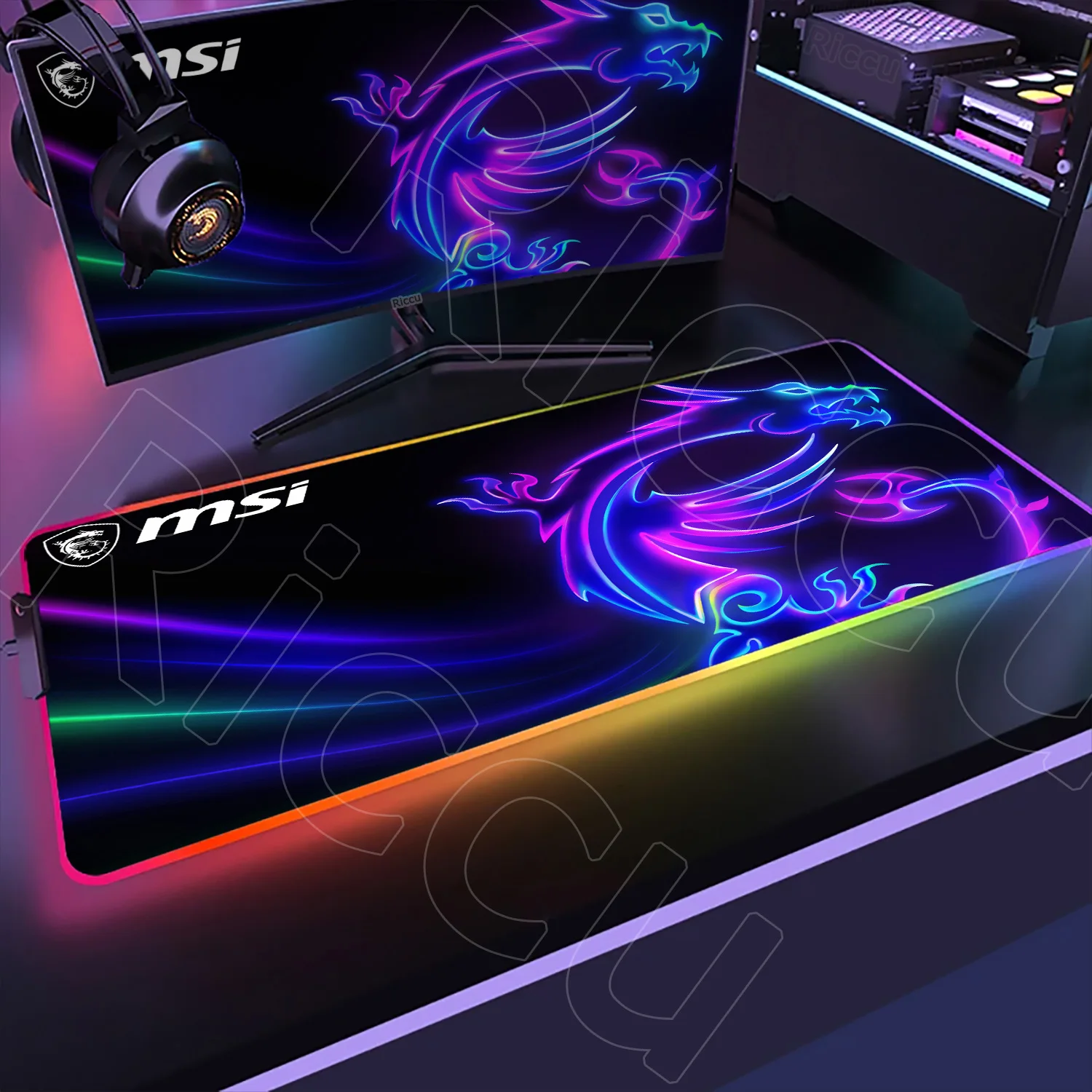 Grand tapis de souris RGB MSI, vitesse de jeu, tapis de Table lumineux LED coloré XXL, rétro-éclairage pour ordinateur de Gamer, accessoires de clavier