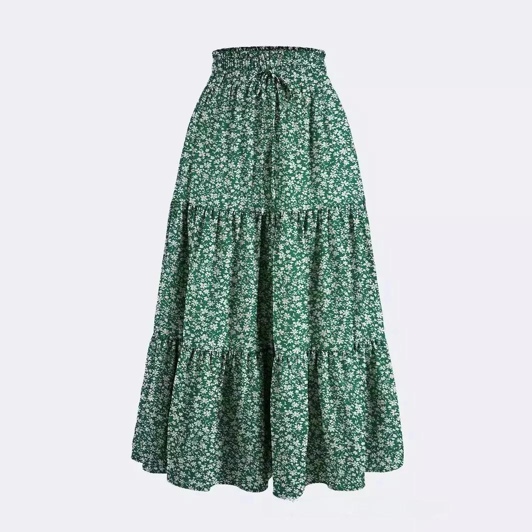 

n Print Elastic Waist Holiday Skirt Independent Station Sweet Sle A-Line Midi Skirt Polyester Fabric for Middle-Aged...