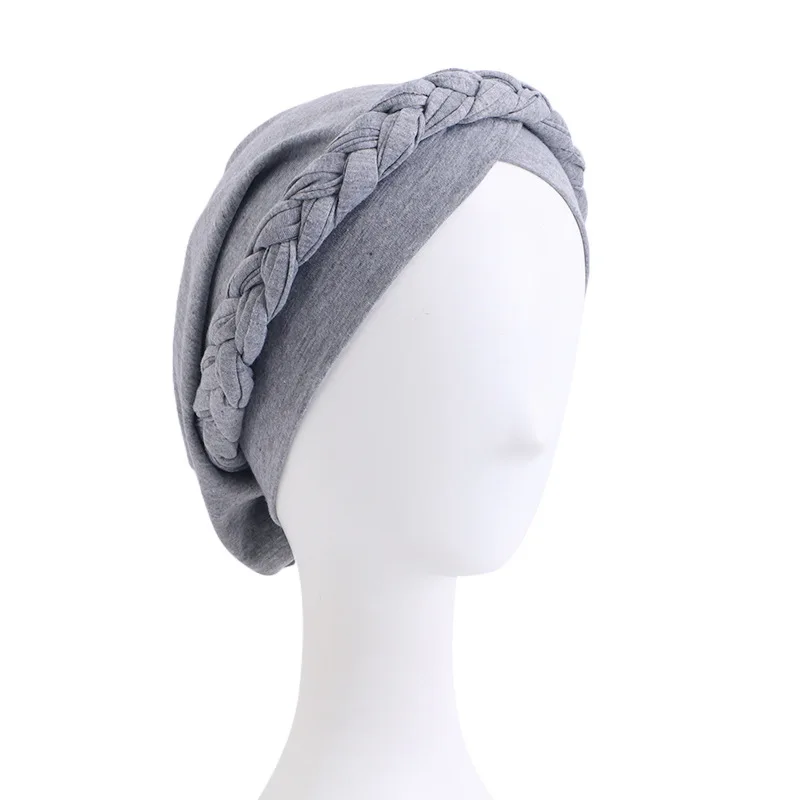 Solid color woven headscarf hat, forehead cross pre tied headscarf, elastic headscarf hat, women\'s chemotherapy hat