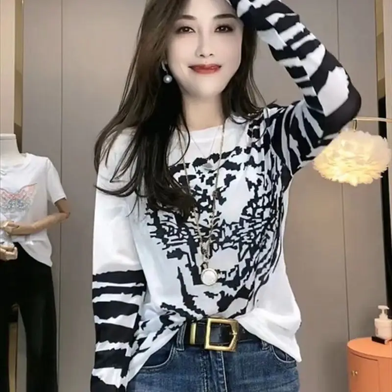 

High Elastici Long Sve Tiger Print T-irt Women's Early Spring Slimming Thin High Elastici Sun Protection Clothing