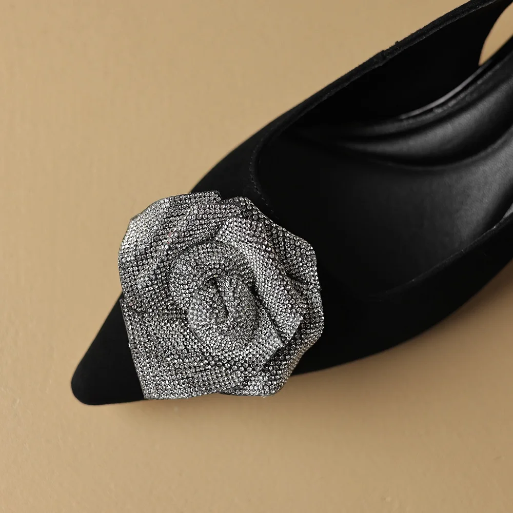 【JOCHEBED HU】Summer Mid Heels Genuine Leather Sandals Women Sexy Pointed Toe Shoes Dress Luxury Pumps Mujer Slides 33-43