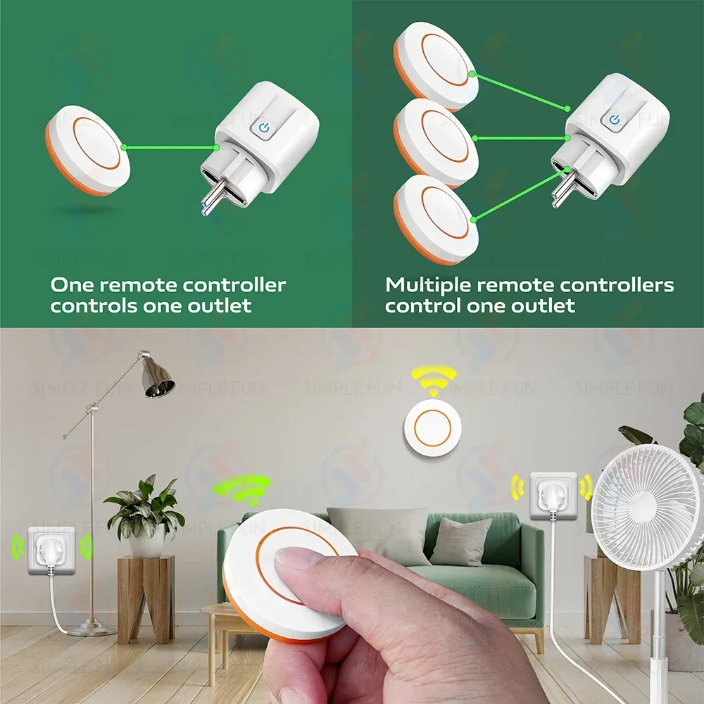 433Mhz Eu Fr Draadloze Afstandsbediening Stekker 16a 220V Rf Smart Socket Mini Ronde Afstandsbediening, Stopcontact Voor Huishoudelijke Apparaten