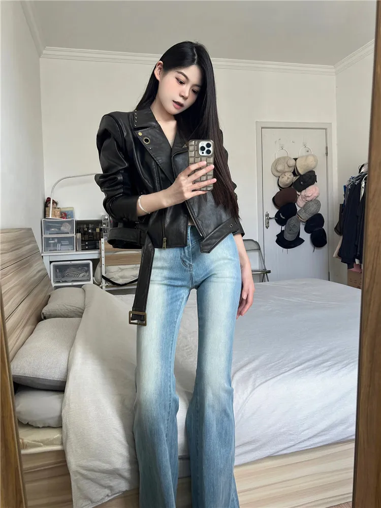 

Американские ретро-джинсы с низкой посадкой и расклешенными штанинами для женщин, весна-осень, облегающие, эластичные, в пол, с широкими штанинами, удлиненные